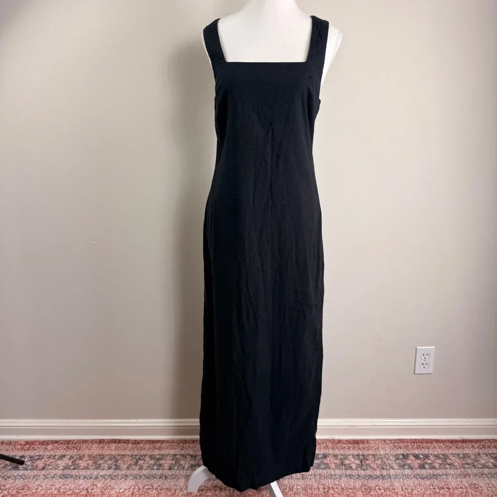 Abercrombie & Fitch Black Linen Blend Square Neck Shift Maxi Dress Sleeveless Sm - Picture 3 of 15